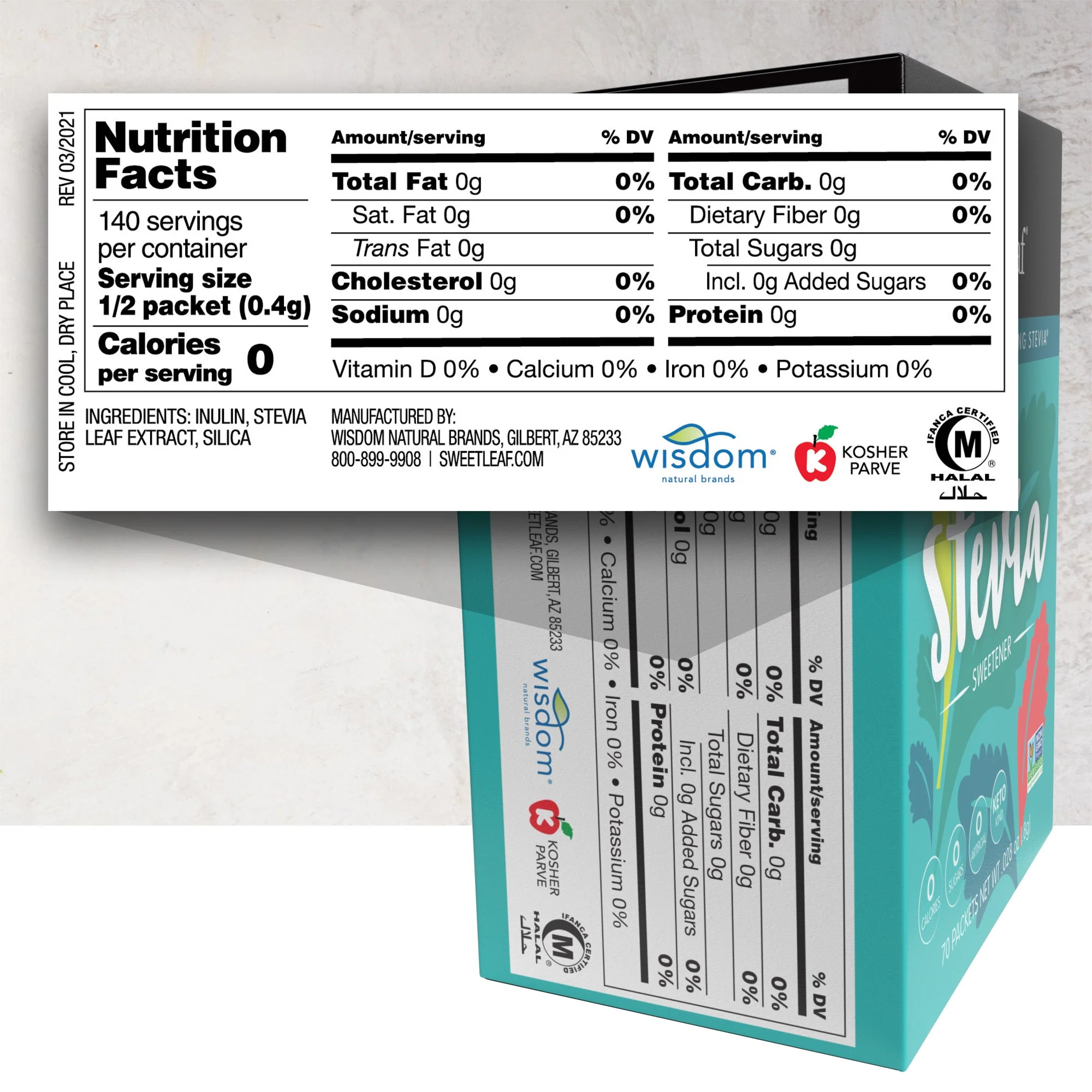 Stevia Sweetener, 70 packets - Image 2